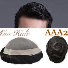 GM Hairpiece Mens Toupees Fine Mono 1'' Poly Coated Mens Hairpieces Human Hair Systems For Men