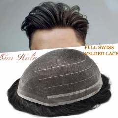 GM Hairpiece Super Non Surgical Hair systems for Men Full Swiss Welded Lace Mens Toupee Bleached Knots Front Mens Hairpieces